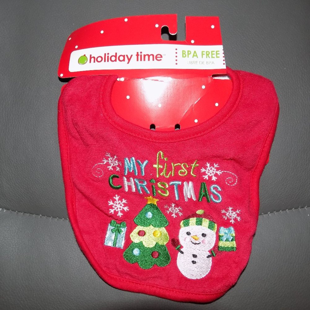 Holiday Time My First Christmas Red Baby Bib NEW